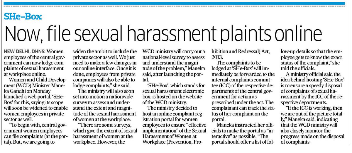 MinistryWCD's tweet image. #SHeBox launched to allow Central Govt. women employees to register complaints related to Sexual Harassment online.