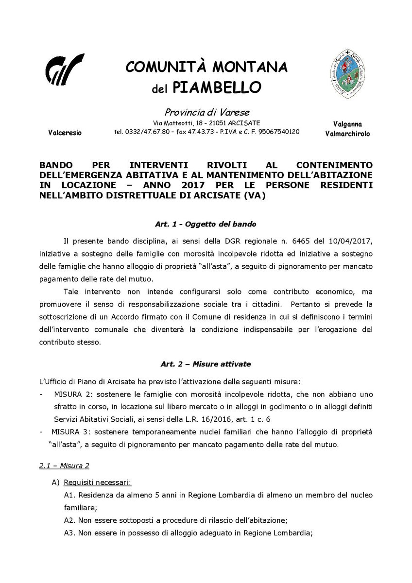 ComuneViggiu's tweet photo. BANDO EMERGENZA ABITATIVA 2017 https://t.co/StlArZfir3
