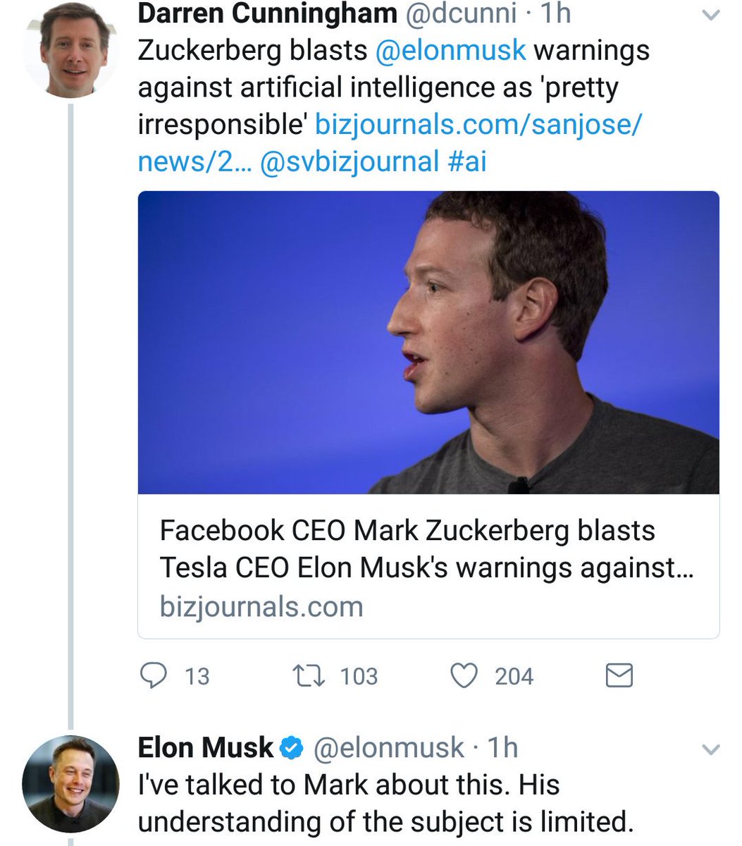 StephaneMallard's tweet photo. Quand @elonmusk dit que Mark Zuckerberg n'a rien compris à l'intelligence artificielle cc @dr_l_alexandre https://t.co/B6L0SetcRq