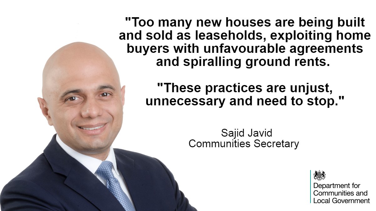 .@SajidJavid launches crackdown on #leasehold abuse with proposals to protect homebuyers from excessive ground rents gov.uk/government/new…