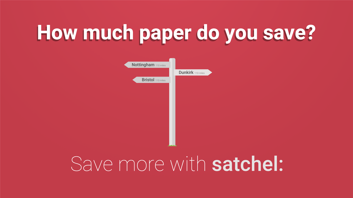 Team_Satchel's tweet photo. 60k pieces of paper saved. That’s enough to make a trail from Stratford to Nottingham or Dunkirk https://t.co/WtuCz4Z6Hy #mltchat #leadpchat https://t.co/8xPOS1yZzz