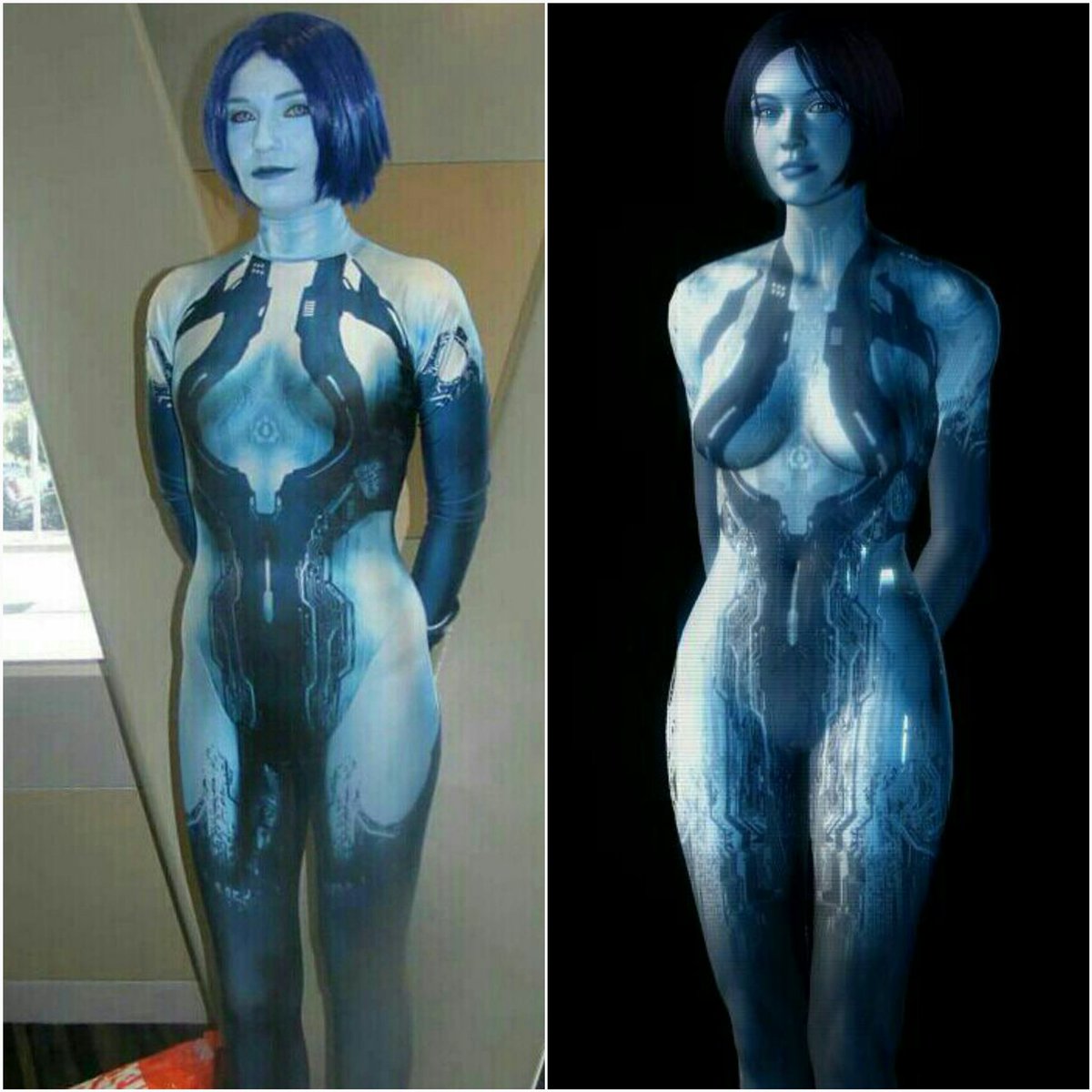 JadeBambii's tweet photo. I wish I knew how to edit photos anyway I can make collages so this will do 😂😂 #Halo #HaloCosplay #AVCon2017 #Cortana #CortanaCosplay https://t.co/sstncSxA0R
