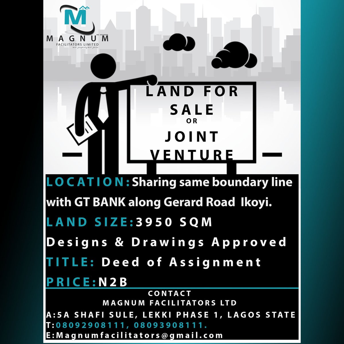 Magnumfa's tweet image. Land For Sale 
Location :Sharing same boundary line with gtb along Gerard road ikoyi. Land size: 3950 SQM
Designs approved
Price: N2 Billion