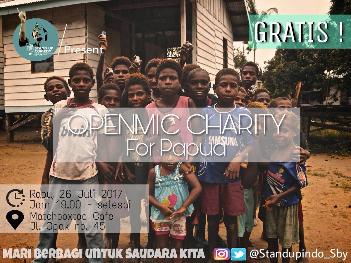 StandUpIndo_SBY's tweet image. Yok Rabu ini di @MatchboxToo Jalan Opak no 45 kita ada OPENMIC CHARITY For Papua. GRATIS!!!
