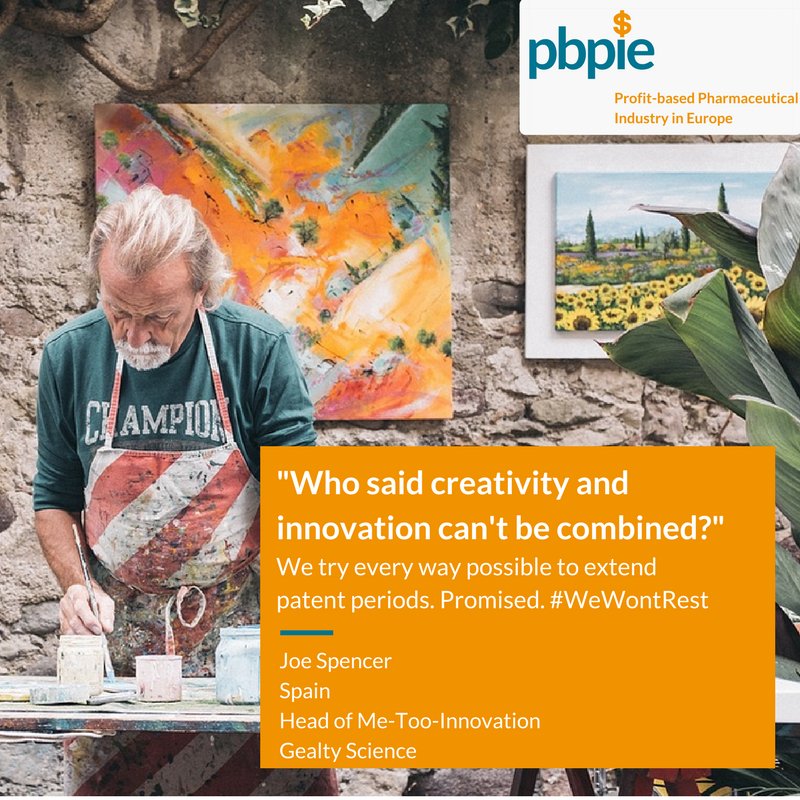 PBPIEurope's tweet photo. "Who said creativity and Innovation can't be combined?" We try every way possible to extend patent periods. Promised. #WeWontRest https://t.co/BtEk6wmZqu
