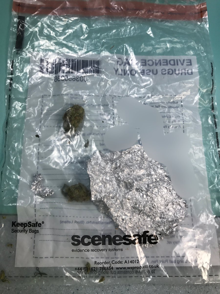 SouthCambsCops's tweet photo. During a search in custody cannabis was found in his belongings. Further arrested for Possession. All round a great arrest!! 👍🏼 #PCEJ 2/2 https://t.co/XjfZ4b2NSp