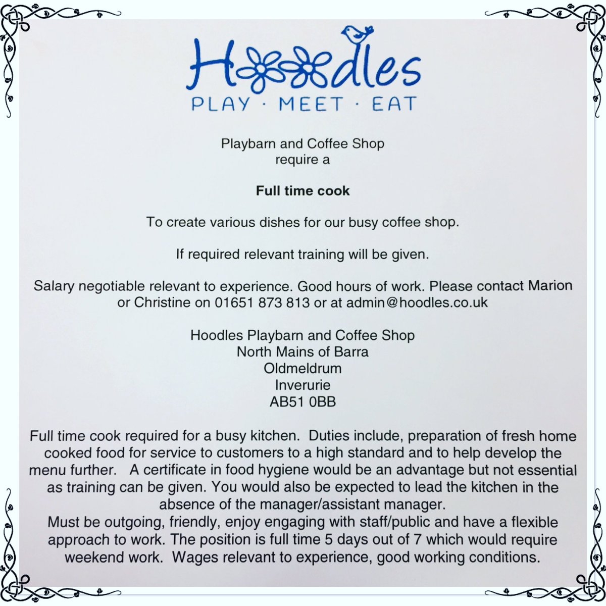 HoodlesPlaybarn's tweet photo. Looking for an exciting and challenging opportunity...then hoodles playbarn have exactly that! #cookrequired #greatplacetowork #friendlyteam https://t.co/n2lOqHogEP