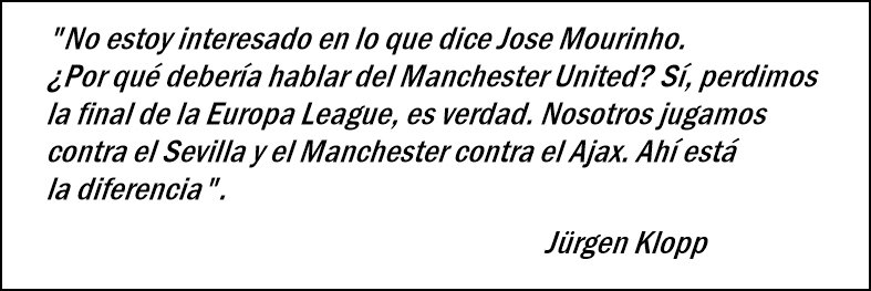 JoseMariFC's tweet photo. Jürgen Klopp responde a Mourinho: 'Nosotros jugamos contra el Sevilla y el Manchester contra el Ajax. Ahí está la diferencia'. #SevillaFC https://t.co/8zE2tdyLUj