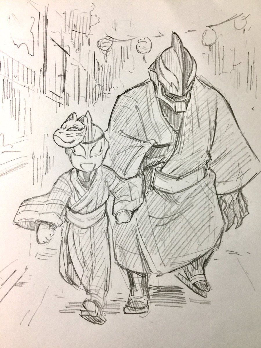 ありえない光景だけどお祭りに参加するベリアル親子を描いた 