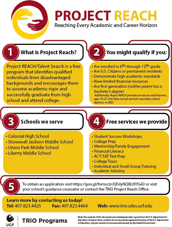ucfProjectREACH's tweet image. Apply to our free program today! goo.gl/forms/ridejO2d…
#ucf #trioprogram #colonialhs #libertyms #unionparkms #projectreach #talentsearch