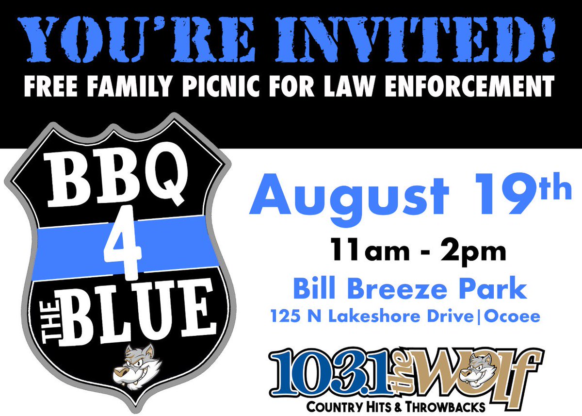 1031TheWolfORL's tweet photo. We are having our 2nd Annual BBQ 4 The Blue for Central Florida law enforcement officers on Aug 19. For more info: https://t.co/dWeR44MnpP https://t.co/chm9HrhyOI