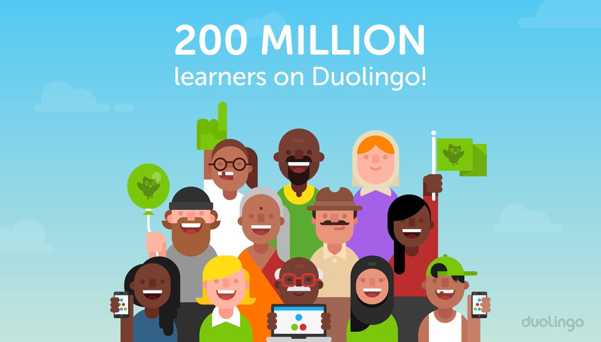 duolingo's tweet photo. Duolingo now has 200 million learners. If it were a country, it'd be the 6th largest in the world. : ) Thank you for all of your support! https://t.co/L13YgCIHT4