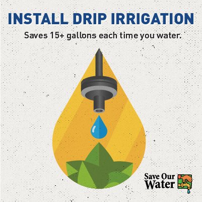RowlandWater's tweet photo. Small Changes=BIG IMPACT! Install drip irrigation & save each time you water! #WaterTipTuesday #DiscoverRWD @saveourwater https://t.co/uobEbsh8MB