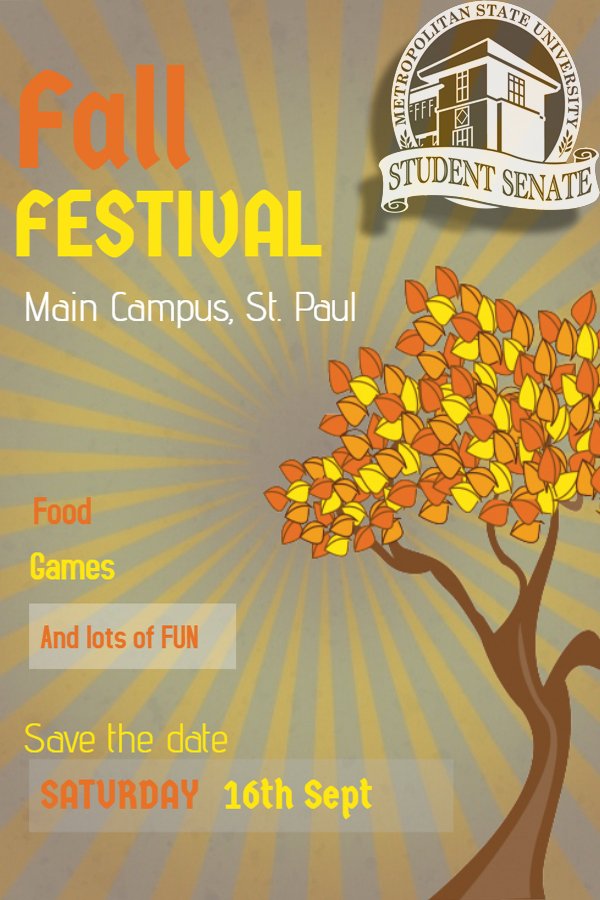 MetroStateSen's tweet image. Save the date.
#fallfest #metrostate #metrosenate #falliscoming #SaveTheDate