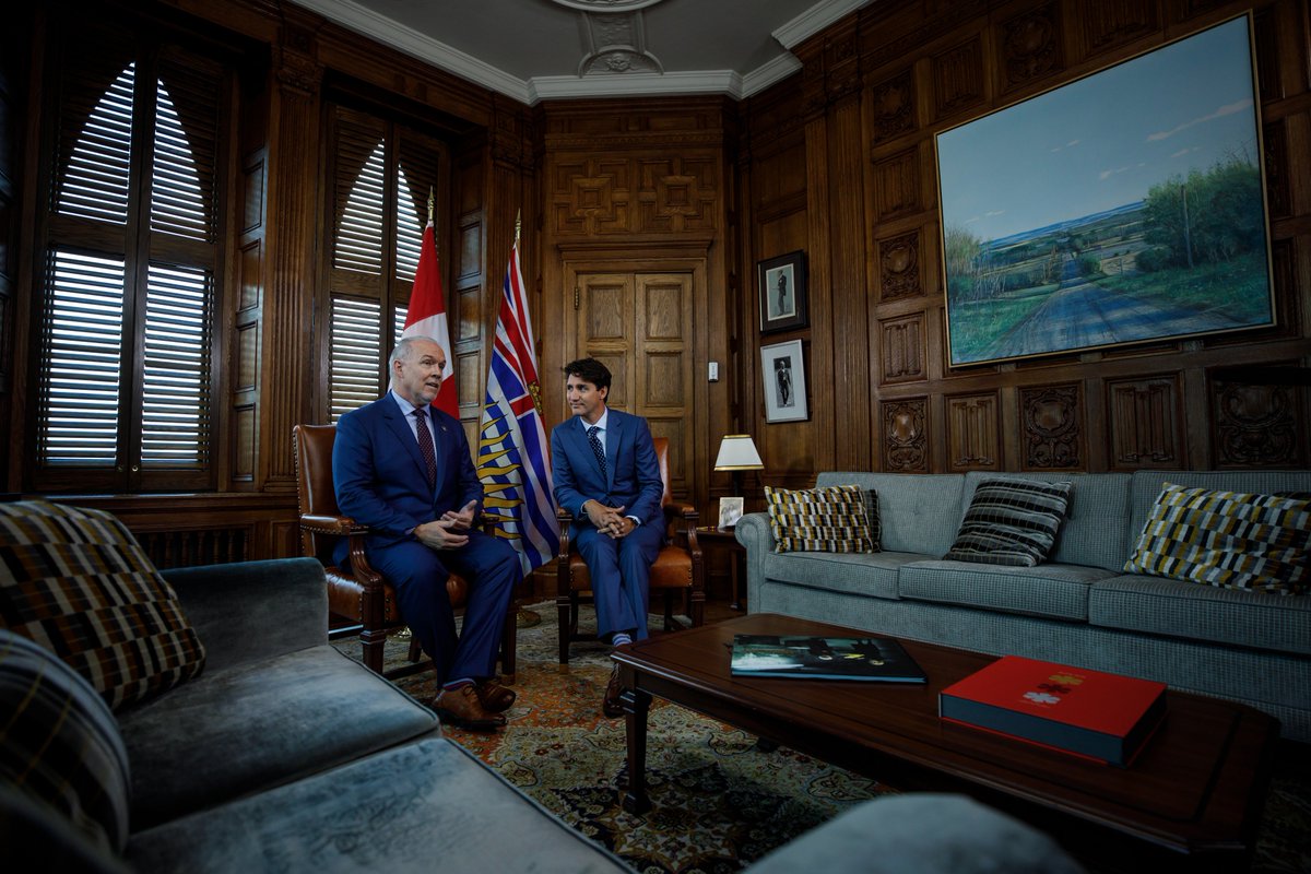 jjhorgan's tweet photo. Encouraged by my conversation with PM @JustinTrudeau about how we'll work together for people on #BCFires, softwood &amp; the opioid crisis. https://t.co/4cCqQin07G
