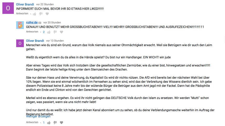 ralphruthe's tweet photo. Die Kommentare unter meinem "Verschwörungstheorien"-Video öffnen vermutlich bald das Tor zum neunten Höllenkreis. https://t.co/ITnHGHEASC