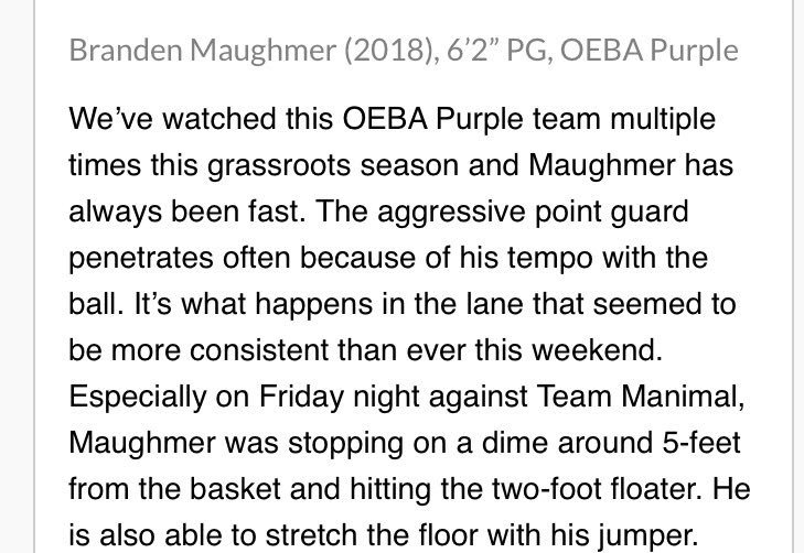 TheOhioElite's tweet photo. 17u Purple 6'2 G @bmaugh714 ('18 Chillicothe HS) with a nice article from @PrepHoopsOH after his stellar play last weekend at @KYHoopfest https://t.co/9d2KJGskY2