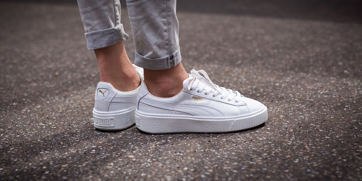 puma basket platform core white gold
