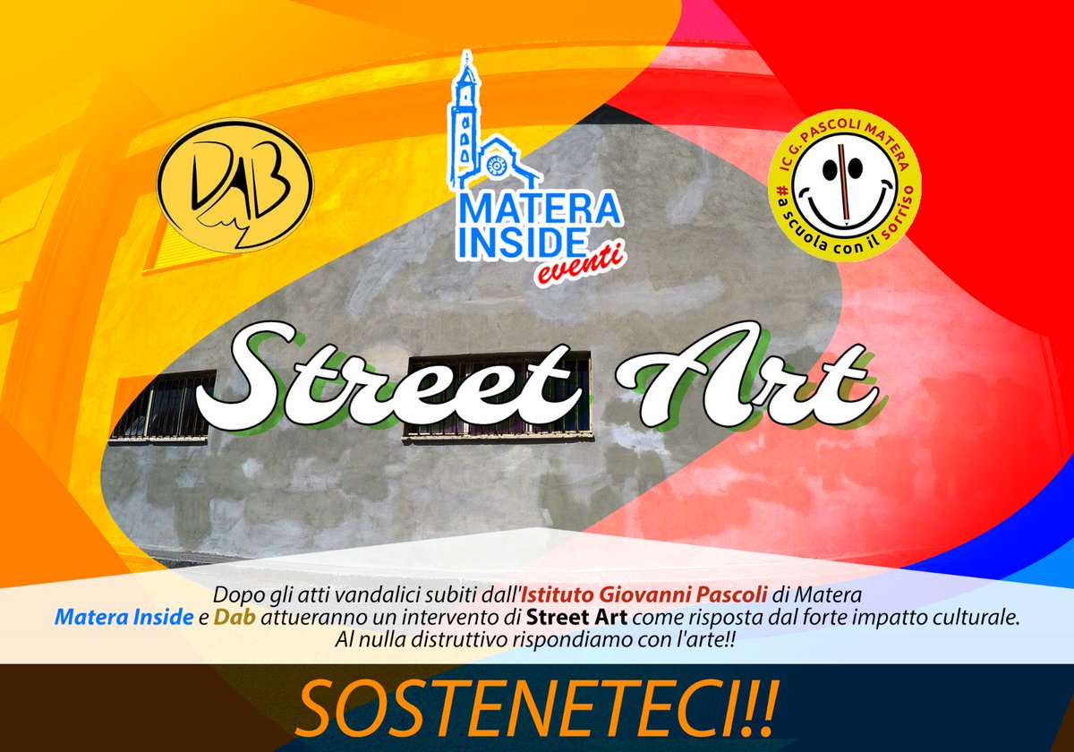 Amici, aiutateci nella raccolta fondi x l'opera di street art come risposta ai vandali.
Oggi ore 17 P.zz V.Veneto (Cinema Comunale).
Dai!