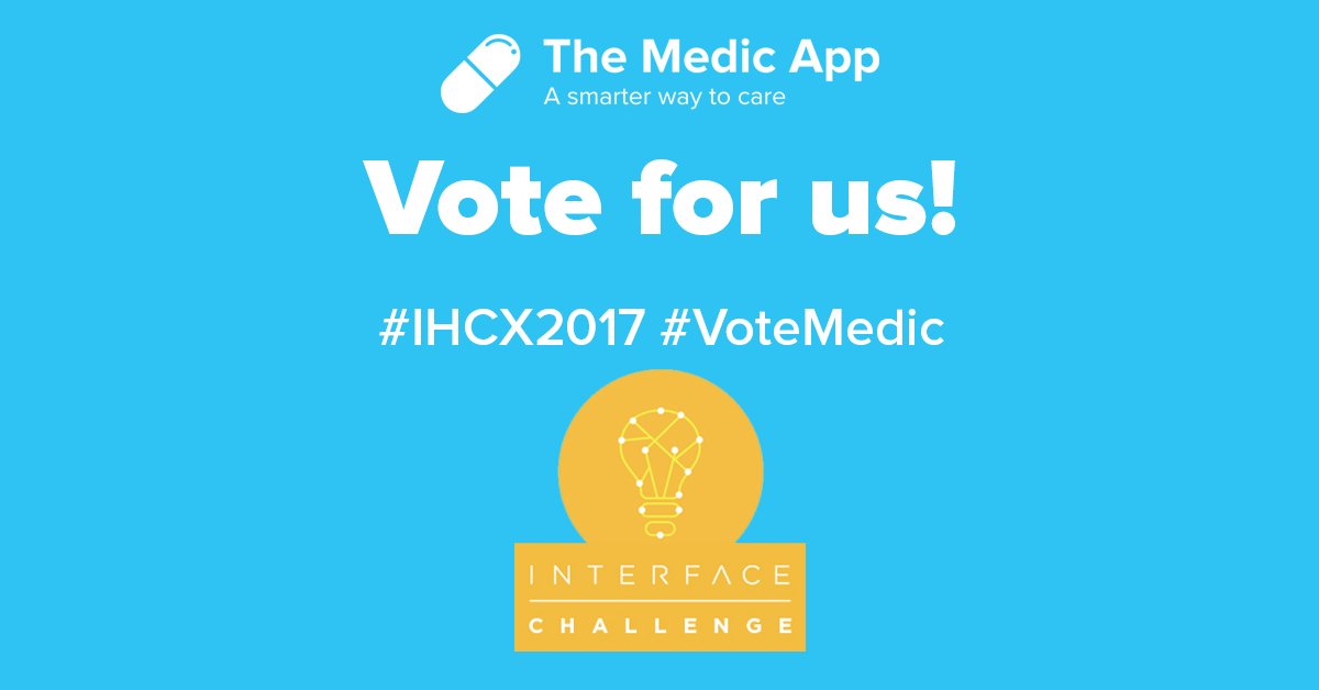 MedicTechUK's tweet photo. Vote for #TheMedicApp in the #IHCX2017 in the Consumer Health &amp; Wellness category! 

https://t.co/P1sOuRMpPU

#VoteMedic #SmarterWayToCare https://t.co/NrdBXBF4DF