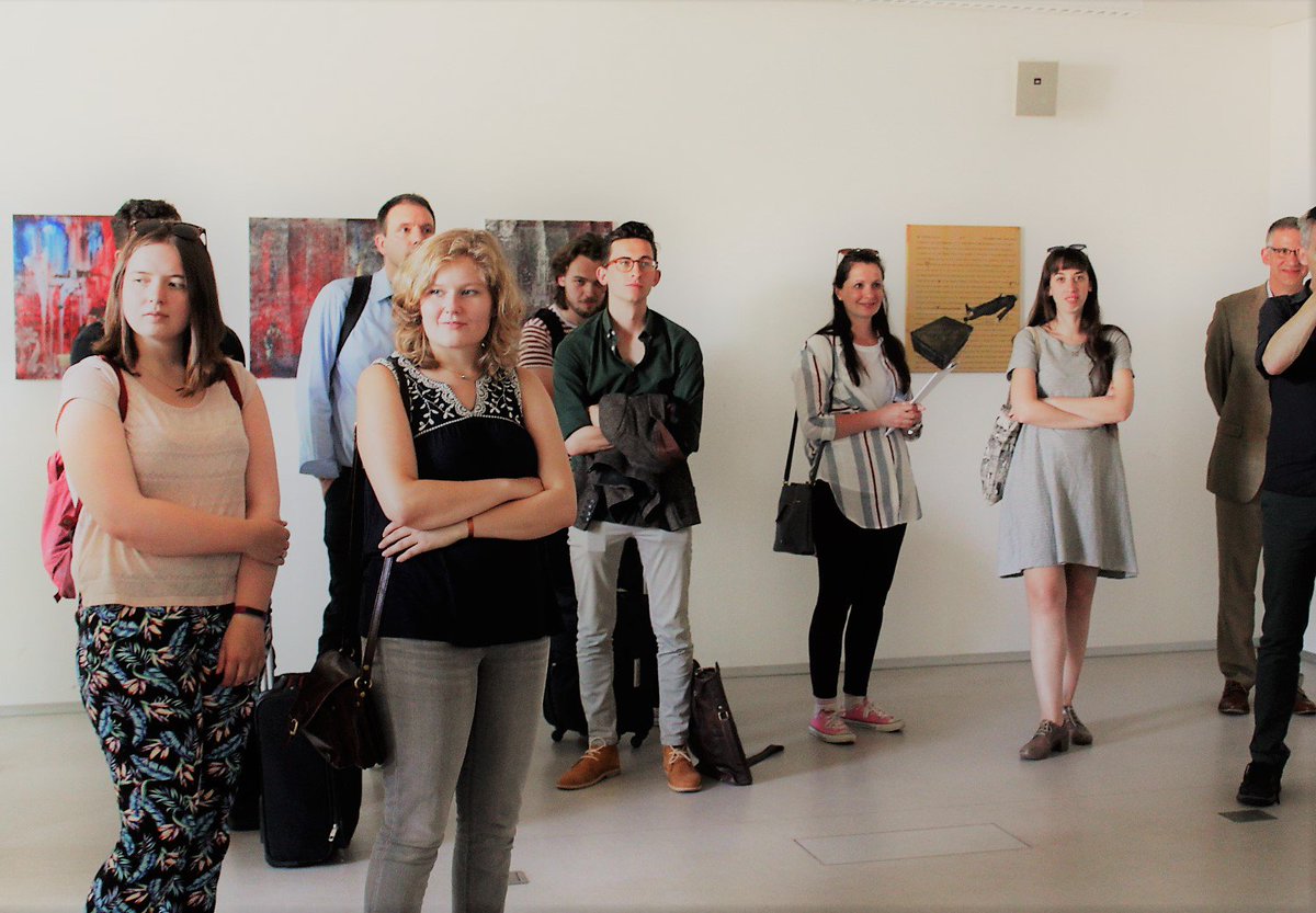 2017Flann's tweet photo. Pictures of the opening of David O'Kane & Edward O'Kane's AMAZING Flann O'Brien themed art exhibition "The Shadow on the Wall" at #Flann2017 https://t.co/9g3PlTQSGu