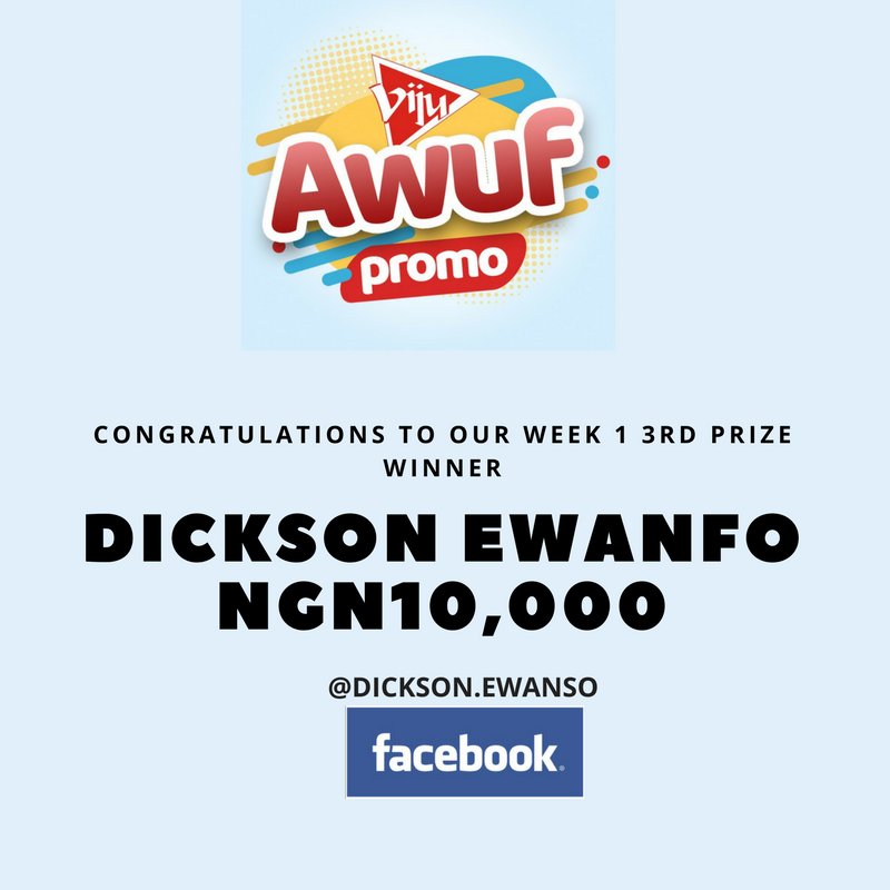VijuFamily's tweet photo. Congrats to 3RD Prize winner of NGN10,000 for the first week of the #vijuawuf promo DICKSON EWANFO.
#morningrush #NotTooYoungToRun https://t.co/cvMndCX7l5