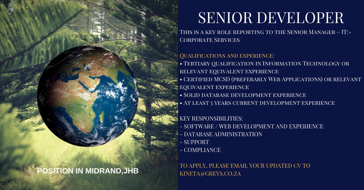 MeasuredAbility's tweet photo. 💠💠WE ARE #LOOKING FOR A #SENIOR #DEVELOPER💠💠
Please read through advert and apply ONLY if you meet the requirements. #JobSeekersSA #job https://t.co/7hv4PIxkgB