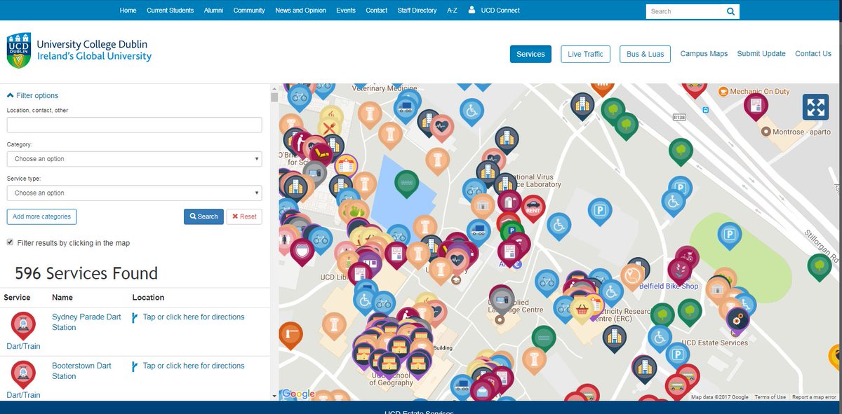 Our interactive map is a great way to help you find your way around the campus and you can filter by category or service type <a href="/UCDconference/">UCD Conference & Events</a>