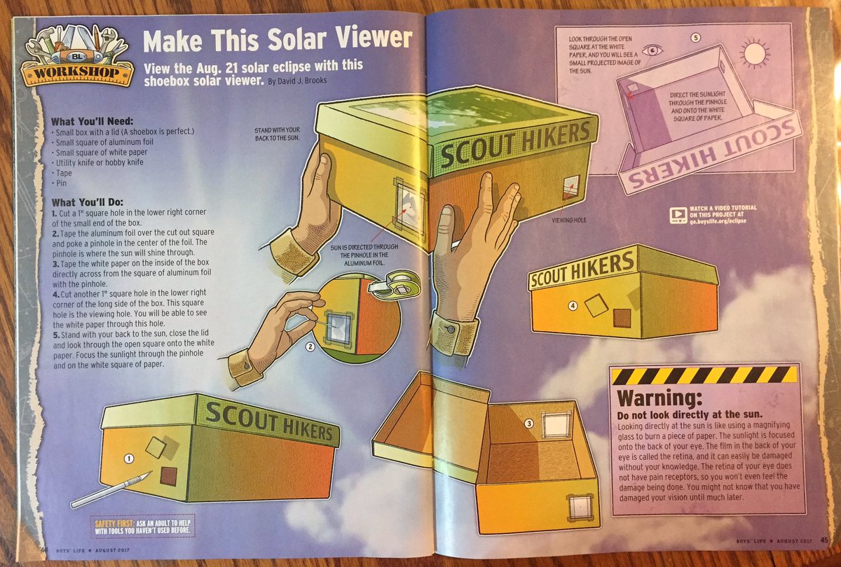CTM21's tweet photo. @mrBobbyBones @RadioAmy Here's a safe way to look at the solar eclipse... taken from Boys' Life magazine (Boy Scouts magazine) https://t.co/QQOte2SEh9