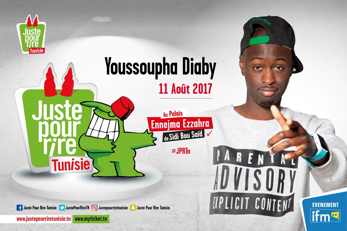 JustePourRireTN's tweet photo. Pr la soirée d'ouverture de @JustePourRireTN 11-08-17, il y aura:
@nidhalsaadii
@youssouphadiaby
Redouane Trophille
@JusteZgary
et El Lokoho https://t.co/rL4ChiyVNP