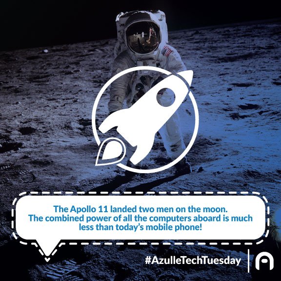 azulletech's tweet photo. Happy #AzulleTechTuesday everyone! In celebration of the #Apollo 11's anniversary, the #AzulleTeam brings you this piece of #Tech trivia. https://t.co/v8ZsheyT7k