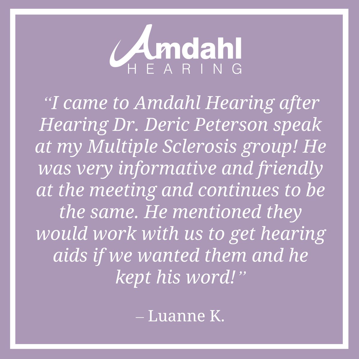 amdahlhearing's tweet photo. #TestimonialTuesday https://t.co/9z8ZVR9y0h
