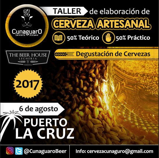 ¿Quieres aprender a hacer tu propia Birra? Te tenemos el taller que estabas esperando! #BirraCultutra 

Info: cervezacunaguaro@gmail.com