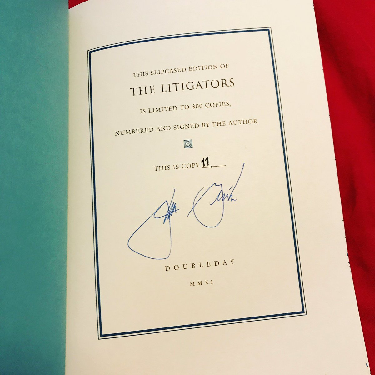BooksWolf's tweet photo. My signed limited edition copy of the Litigators has arrived from America! 👏🏼 #books #bookstagram #Signed #signedbook @JohnGrisham https://t.co/YpdeV2F26J
