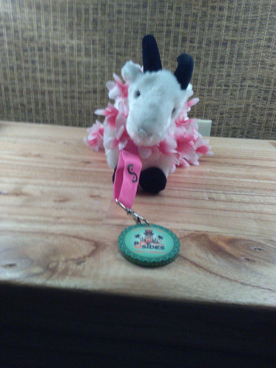 GoatInfosec's tweet photo. Keeper says I look fabulous. #BSidesLV #dc801 #vegasforgoats #floatygoat #defcon https://t.co/oNrZg5IhDO