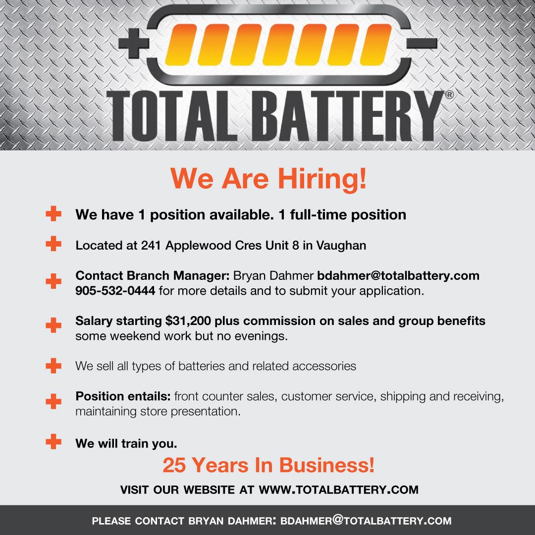 snapdVaughan's tweet photo. Looking for a job? Get in touch with Total Battery !
#Hiring #PositionsAvailable #TotalBattery #snapd https://t.co/yeVVRoCHVL
