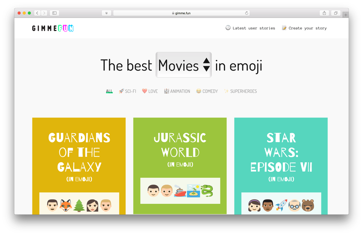 'Giphy for emoji stories' producthunt.com/posts/gimmefun

(made in Barcelona 🇪🇸 by @pau and @AnnaCejudo)