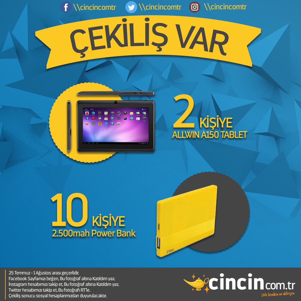 Tablet &amp; Power Bank Çekilişi, Twitter hesabımızı takip et, bu gönderiyi RT'le çekilişe katıl... #çekilişekatıl #çekilişvar #çekiliş