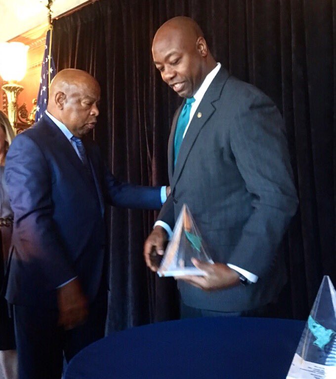 SenatorTimScott's tweet photo. Honored to receive the 2017 Lewis-Houghton Award from @repjohnlewis &amp; @FaithNPolitics for conscience, courage, and compassion https://t.co/X0d16tI3EZ