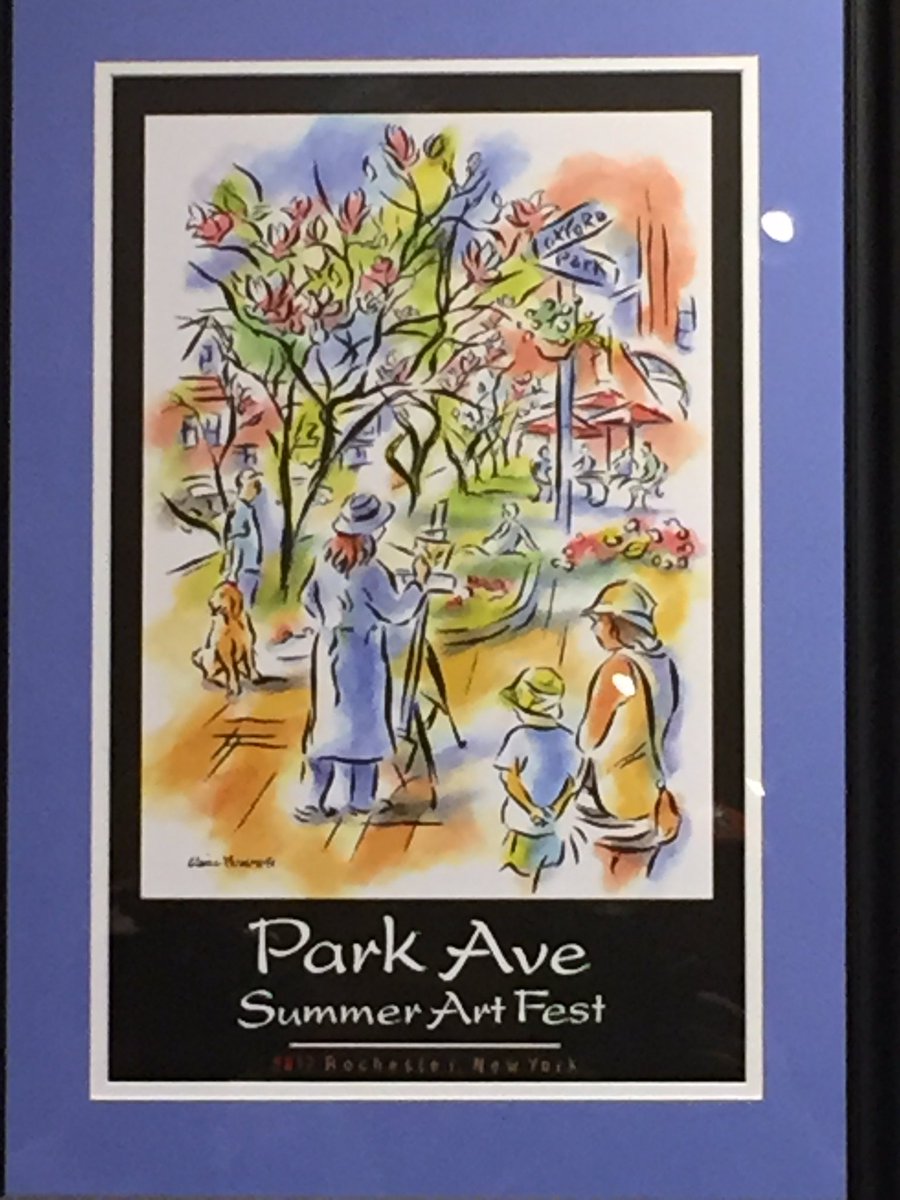 Patthephotog's tweet photo. This years Park Ave Art Fest poster depicts an artist painting the magnolia trees on Park and Oxford. #roc @news_8 https://t.co/hX360oATpE