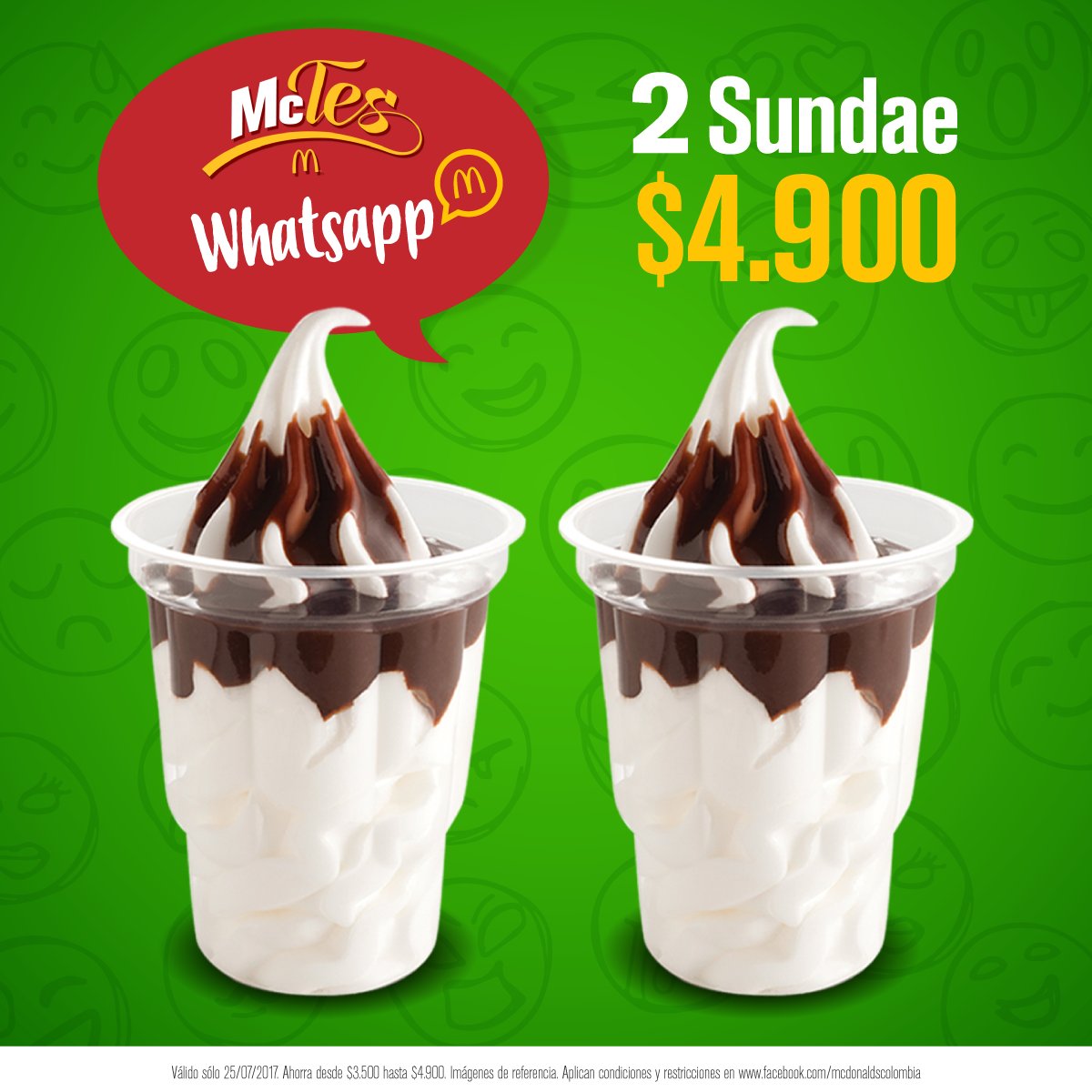 McDonaldsCol's tweet photo. *SOLO 25-07-2017* #McTes. RT y envíaselo a un amig@ por Whatsapp y disfruta la promoción. TyC https://t.co/A59SYR1ccT https://t.co/3vEgb6Fzfd