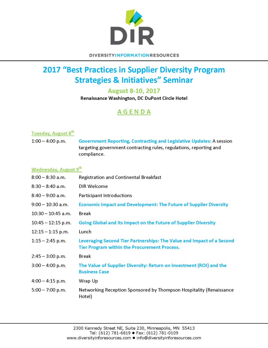 diversity411's tweet photo. DIR Seminar on Supplier Diversity Strategies &amp; Initiatives - Two Weeks Away.....Register Today! https://t.co/tnUWUZH1Rj