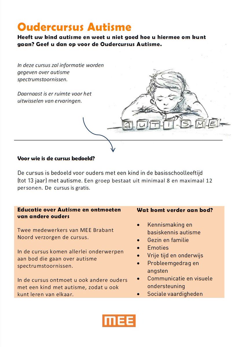 MEEPlusBN's tweet photo. In september starten we weer met de Oudercursus #autisme!
Aanmelden kan 
https://t.co/CVQpL3oLfo https://t.co/rKzdzM5YlT