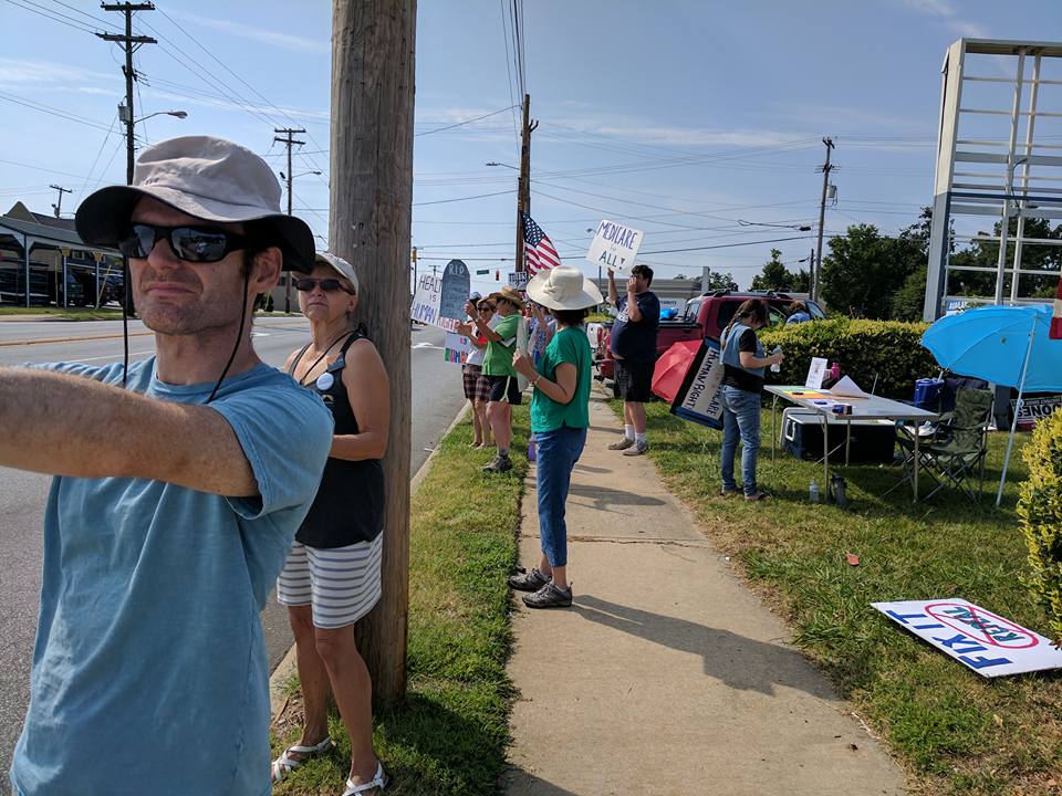 IndivisibleGCo's tweet photo. Happening now in Downtown High Point! The launch of our Mobile Call Center! #Indivisiblehighpoint #tuesdaywithouttillis #votenotillis https://t.co/R9TciQL0wq