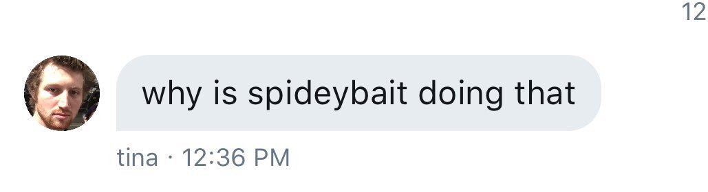 hoebaitgc's tweet photo. why is spideybait doing that https://t.co/fwLaxjnTP6