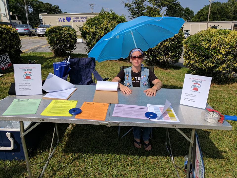 IndivisibleGCo's tweet photo. Happening now in Downtown High Point! The launch of our Mobile Call Center! #Indivisiblehighpoint #tuesdaywithouttillis #votenotillis https://t.co/R9TciQL0wq