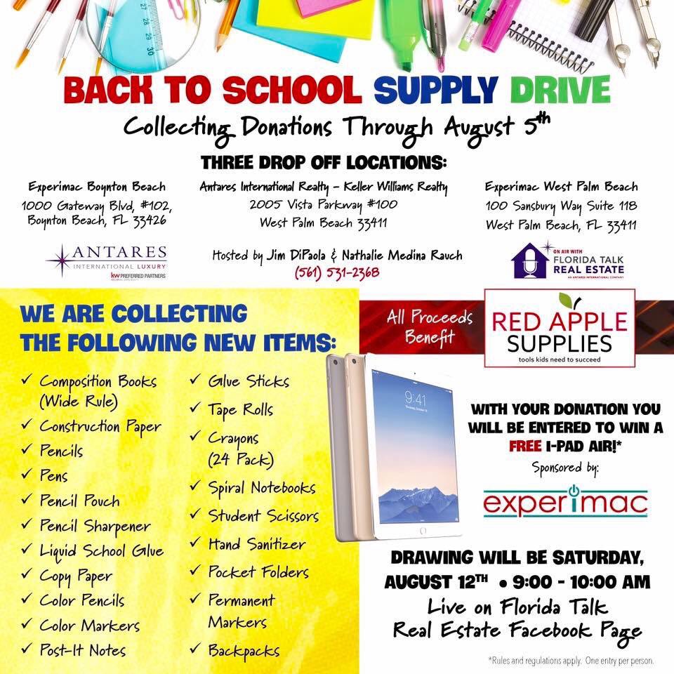 EducationFdnPBC's tweet photo. Thank you @AntaresIntl for hosting a school supply drive and inviting the community to participate! Good luck & #happydonating @pbcsd https://t.co/7chvRL9Vsm