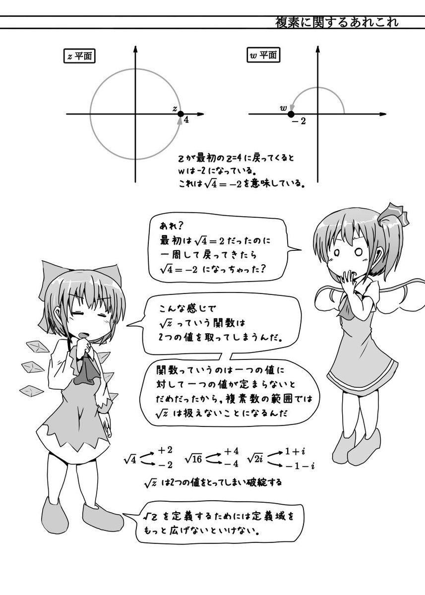 「√4 は本当に +2 なのか? -2 にならないのか?」

コミケ同人の一部です.
今回の同人誌は「数の概念(自然数実数複素数その他体など)」についていろいろまとめています.
今回は解説増し増しでいきます 