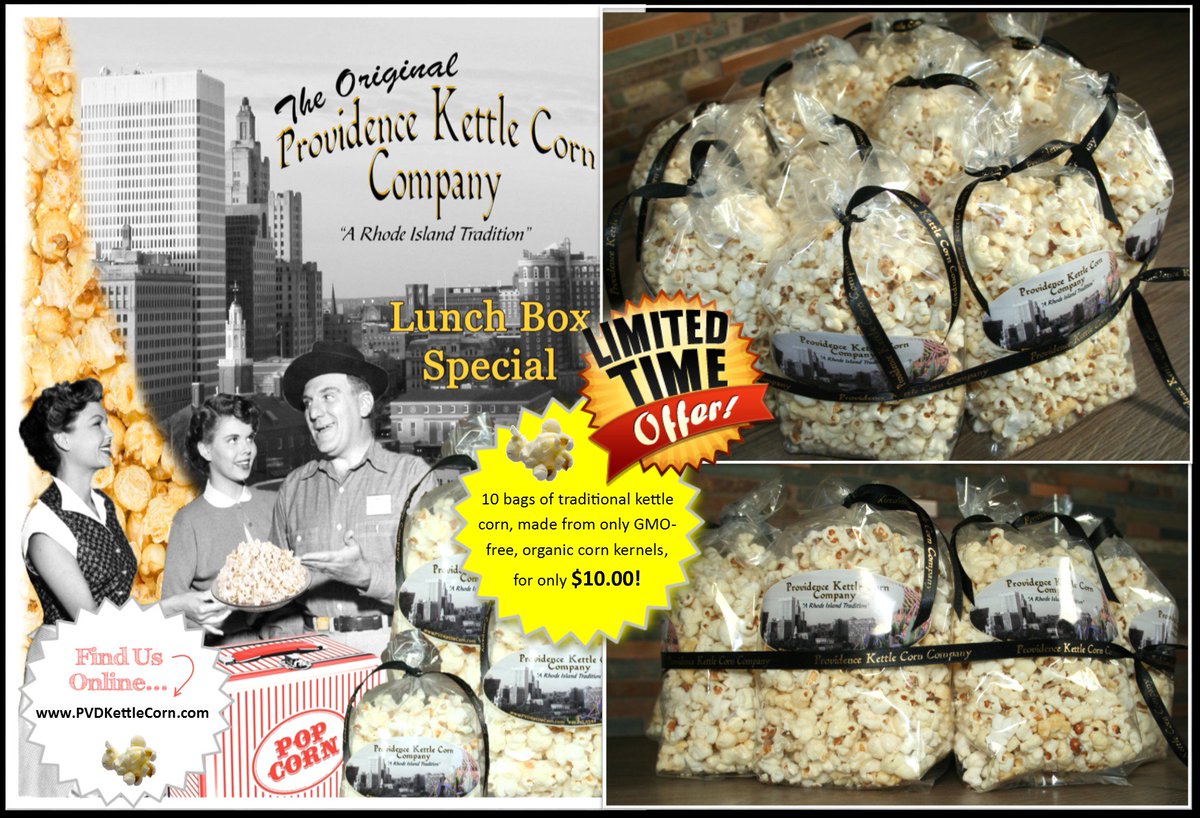 PvdKettleCorn's tweet photo. AWESOME DEAL ALERT! Our Lunchbox Special of 10 bags traditional kettle corn for $10! Organic &amp; GMO-free) https://t.co/E9w1M7x9Cv https://t.co/xwDgUEgn8T