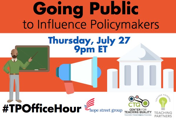 Come &amp; share your policy solutions this Thursday, 7/27 w/ <a href="/HSG_Ed/">HSGEd</a>, <a href="/teachingquality/">teachingquality</a> &amp; <a href="/teachingpartner/">teachingpartners</a> 9pm ET during #TPOfficeHour!